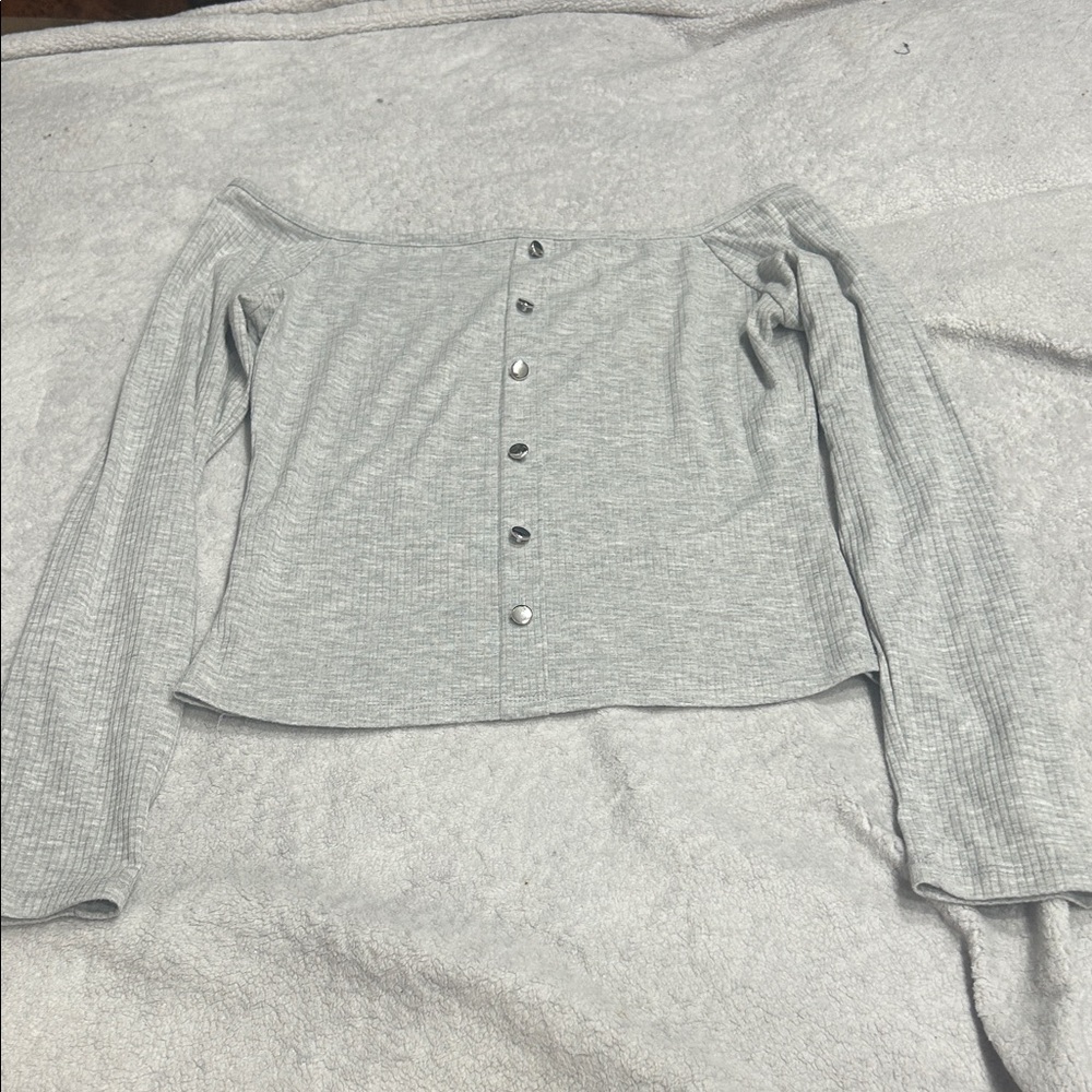 Light Gray Off Shoulder Button Top